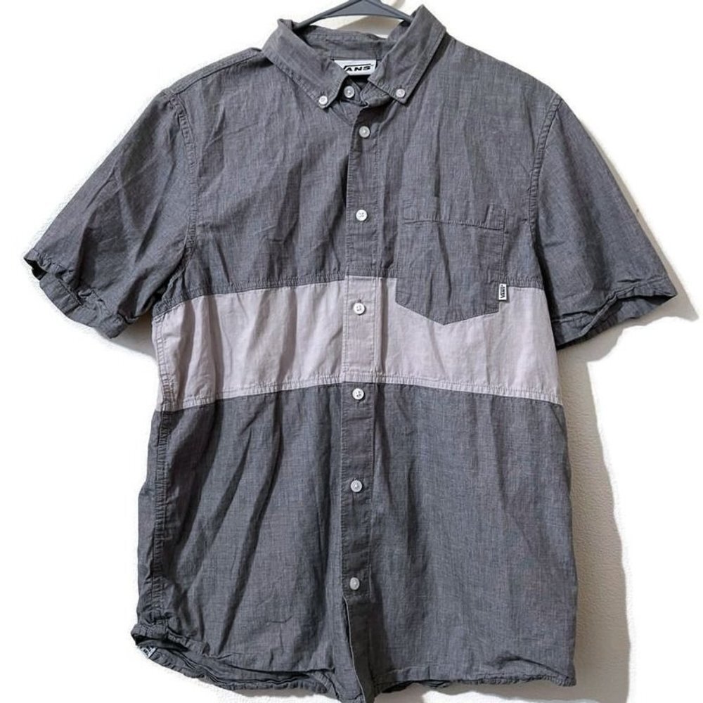 Vans button down shirt men's gray S gray with light gray with pocket ,(SALE)